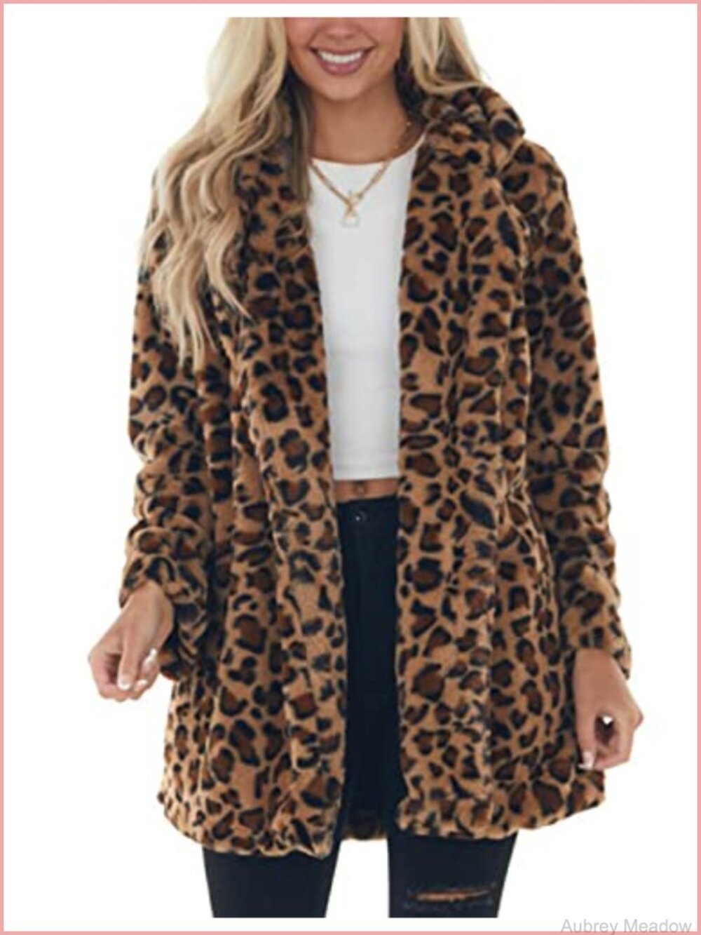 Womens Faux Fur Leopard Print Coat Loose Fluffy Warm Winter Jacket Outwear